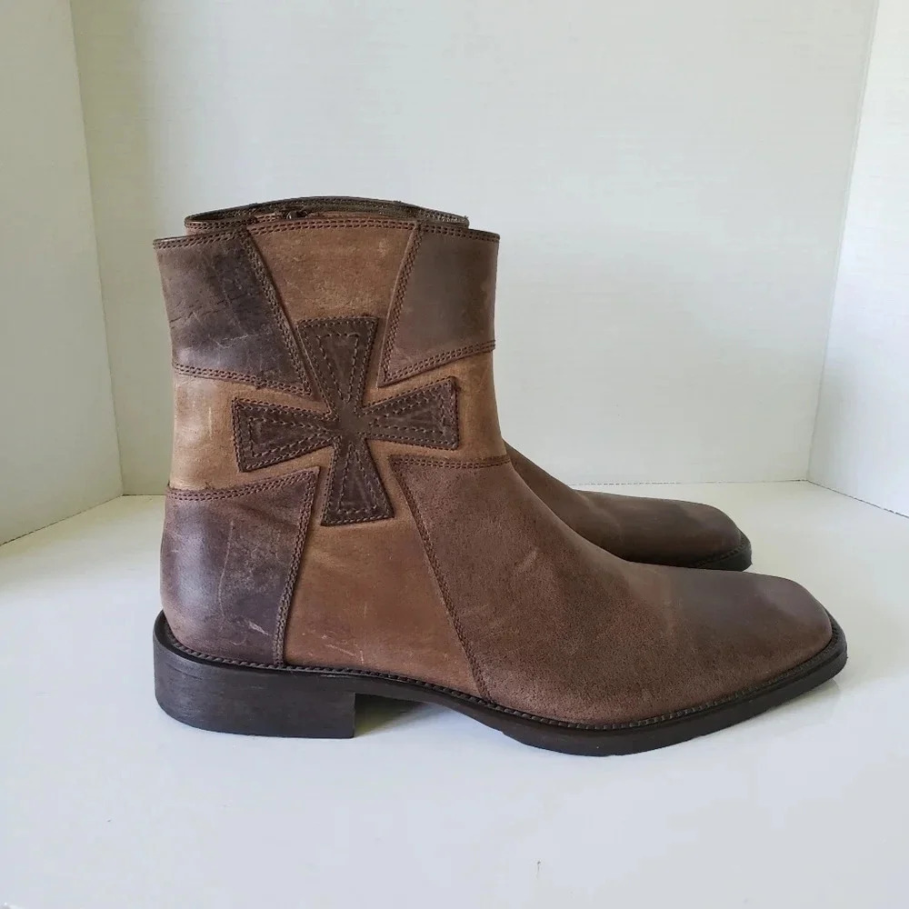 Skechers Collection Mens Brown Leather Ankle Boots,10 1/2.